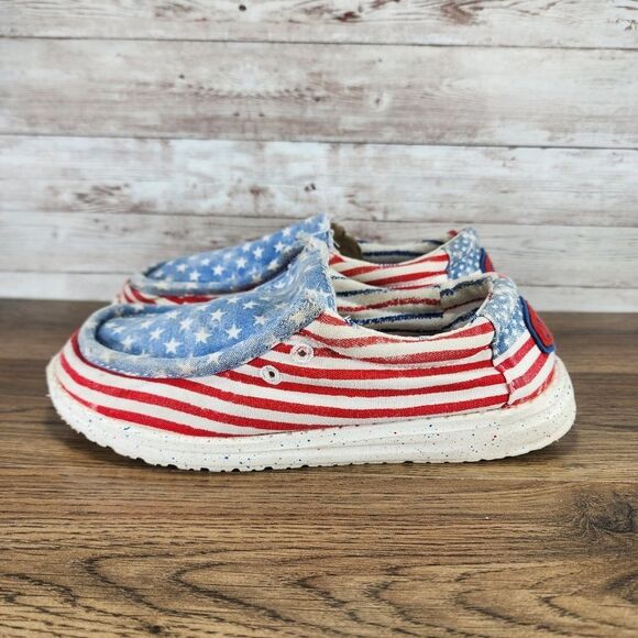Hey Dude Kids Wally Stars and Stripes Patriotic Red White Blue Slip On Shoes 2y - Picture 3 of 8